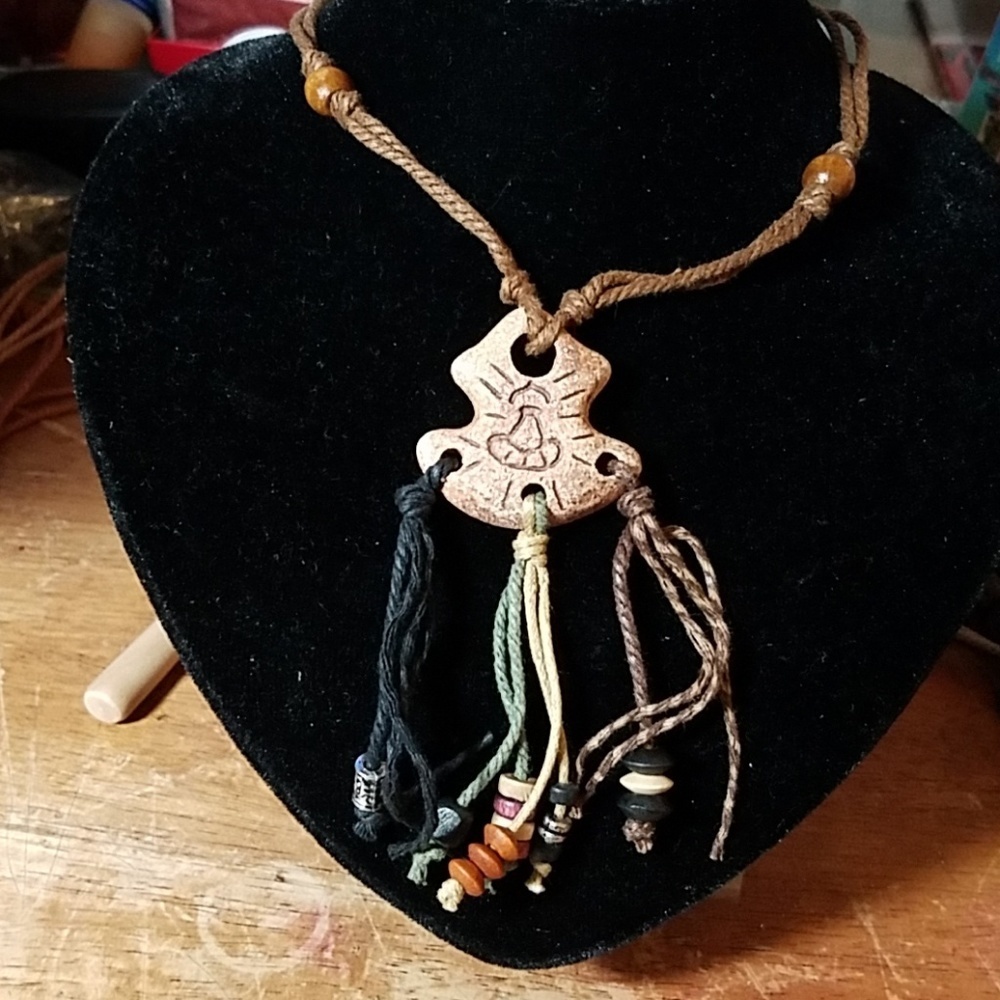 Nature Stones, Beads, & Twine Necklace 26"